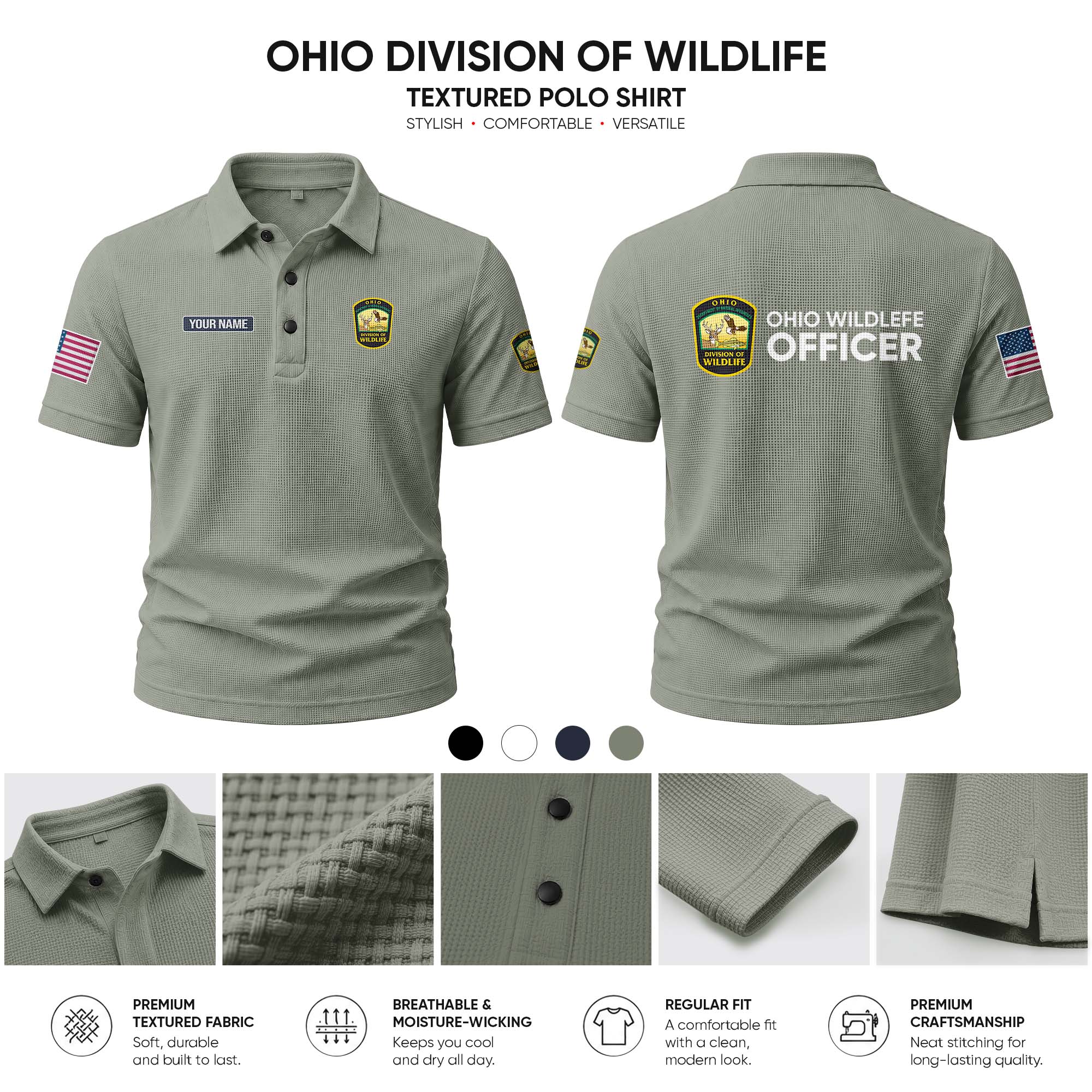 Ohio Division of Wildlife customize Casual Short Sleeved Bone Flower Solid Color 278