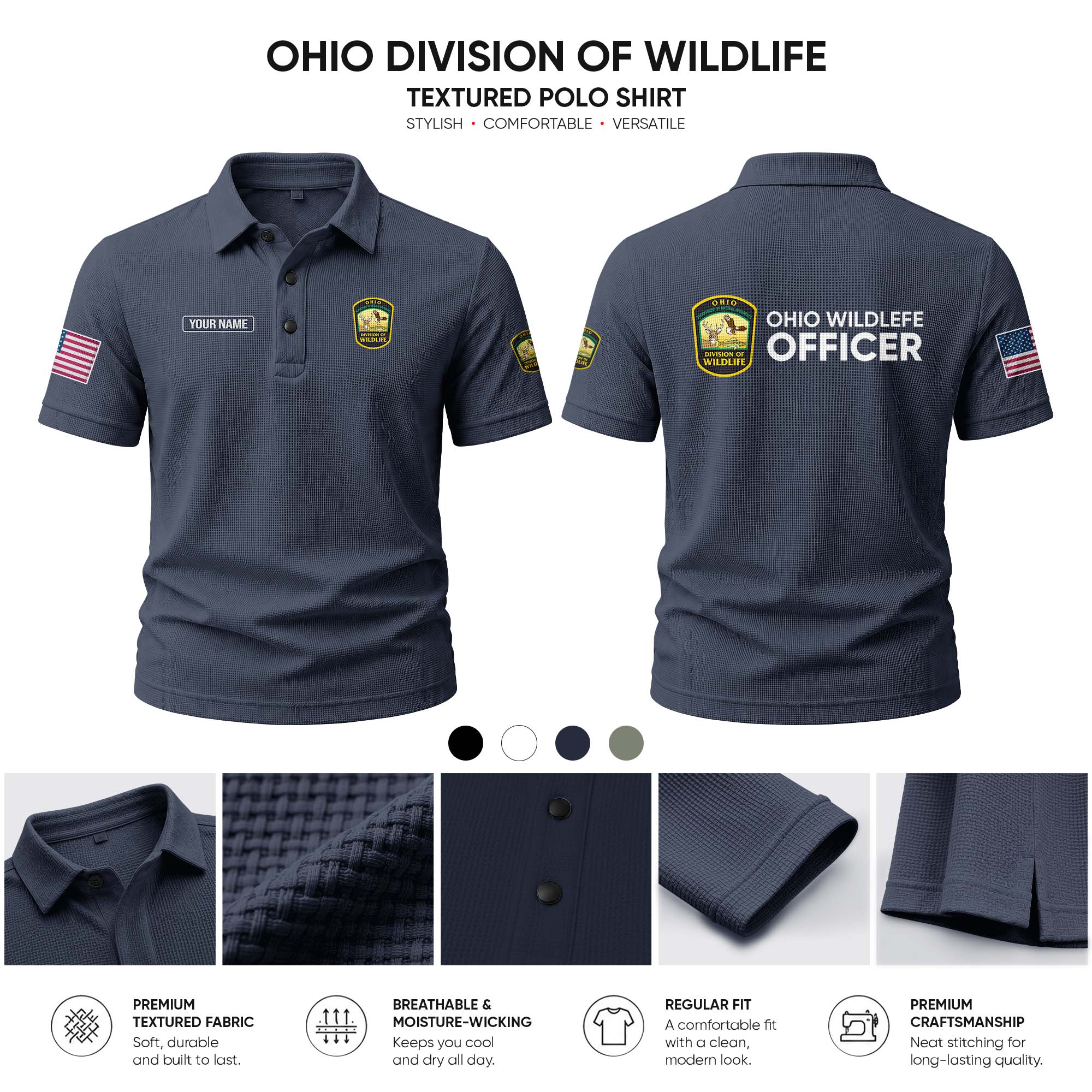 Ohio Division of Wildlife customize Casual Short Sleeved Bone Flower Solid Color 278