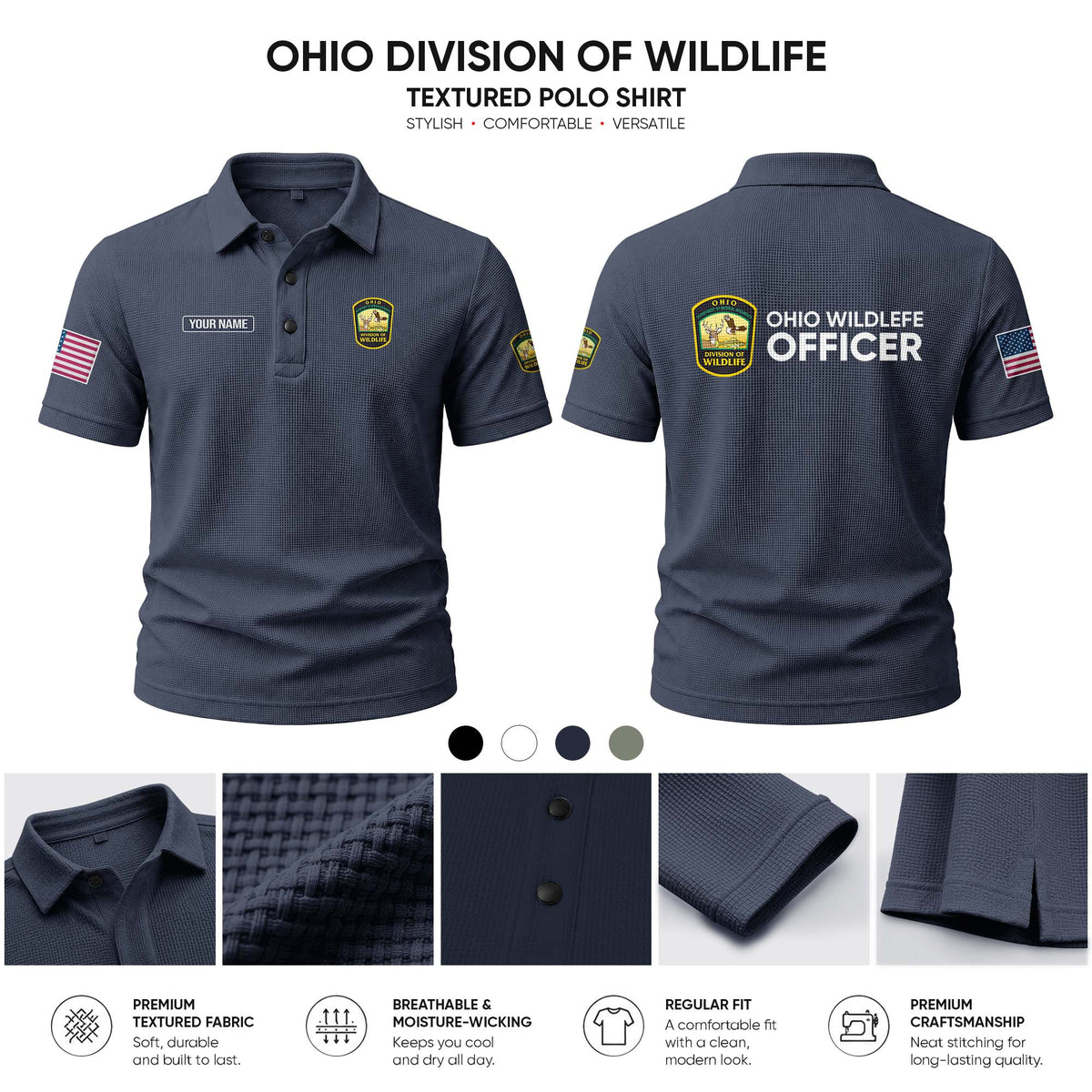 Ohio Division of Wildlife customize Casual Short Sleeved Bone Flower Solid Color 278