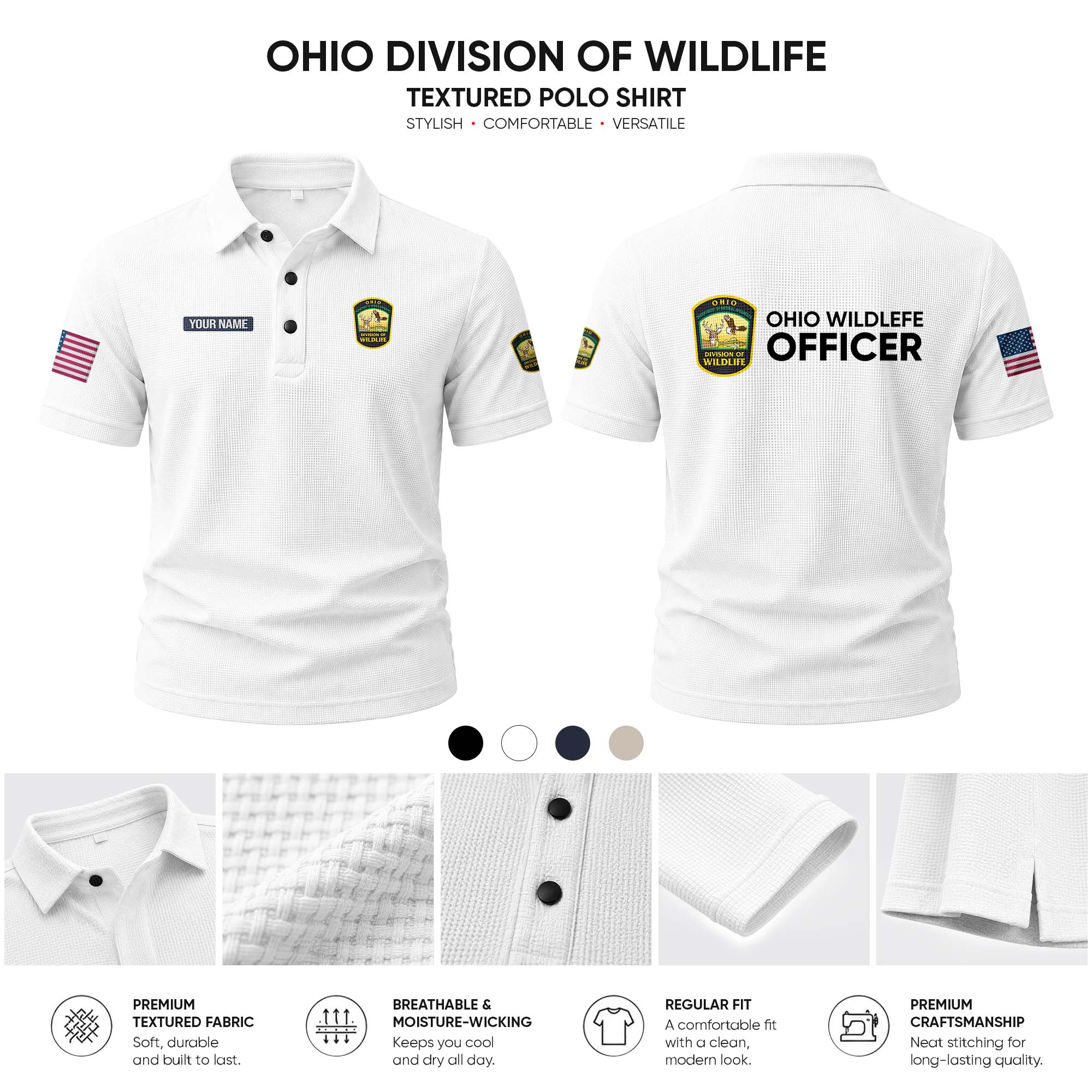 Ohio Division of Wildlife customize Casual Short Sleeved Bone Flower Solid Color 278