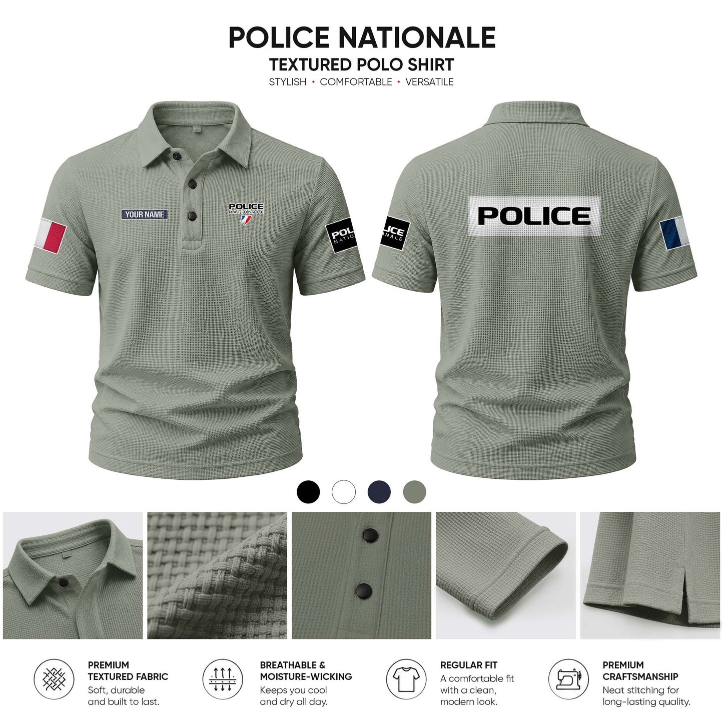 Police Nationale customize Casual Short Sleeved Bone Flower Solid Color