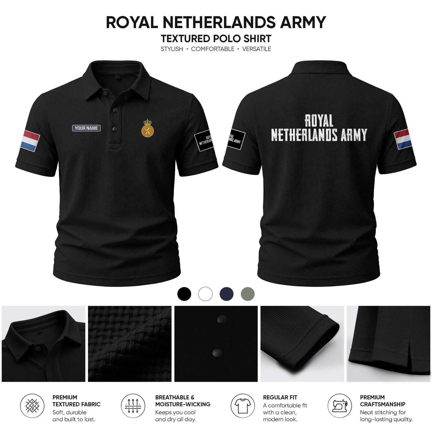 Royal Netherlands Army customize Casual Short Sleeved Bone Flower Solid Color