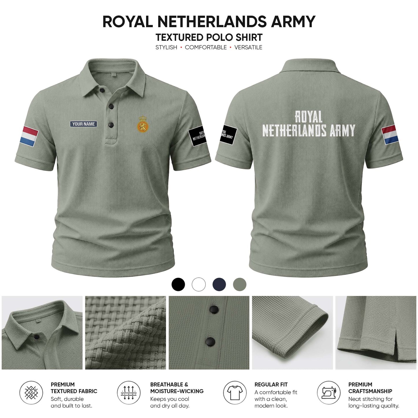 Royal Netherlands Army customize Casual Short Sleeved Bone Flower Solid Color