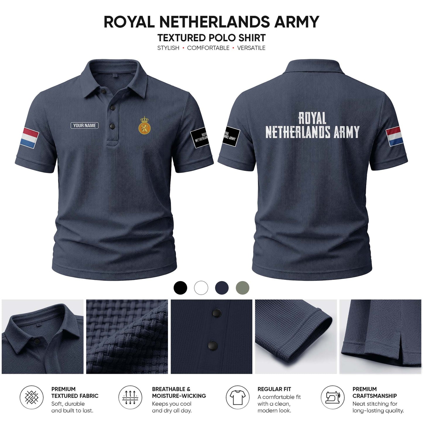 Royal Netherlands Army customize Casual Short Sleeved Bone Flower Solid Color
