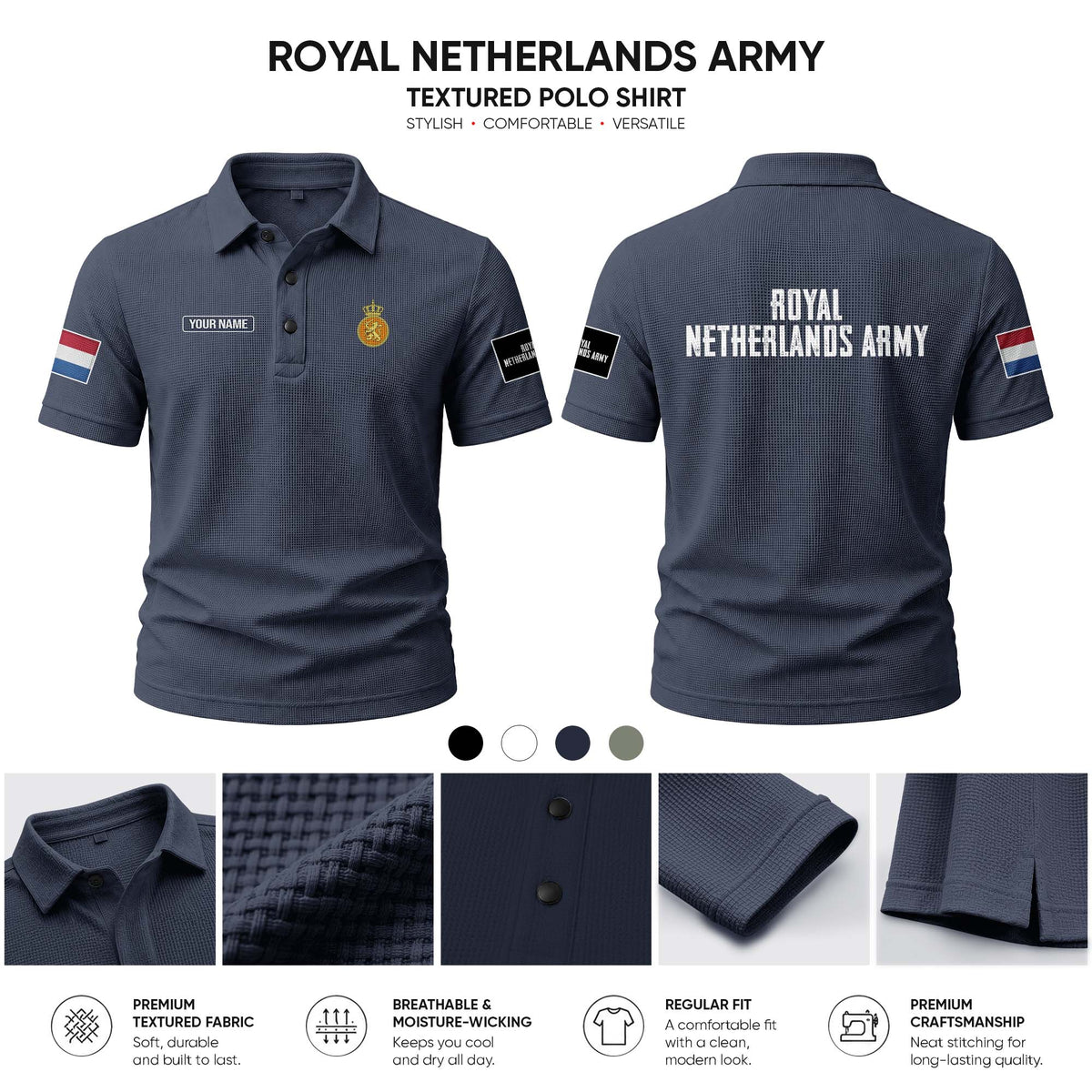 Royal Netherlands Army customize Casual Short Sleeved Bone Flower Solid Color