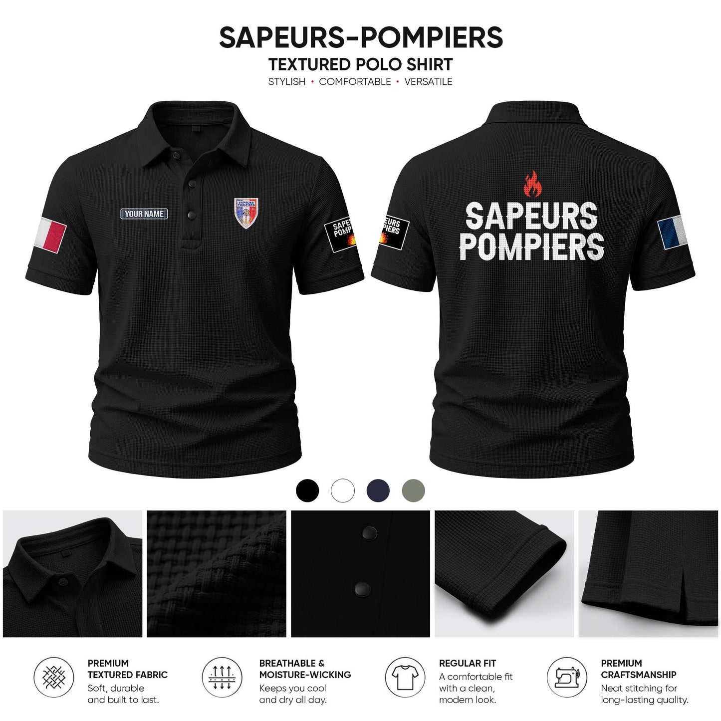 Sapeurs Pompiers customize Casual Short Sleeved Bone Flower Solid Color