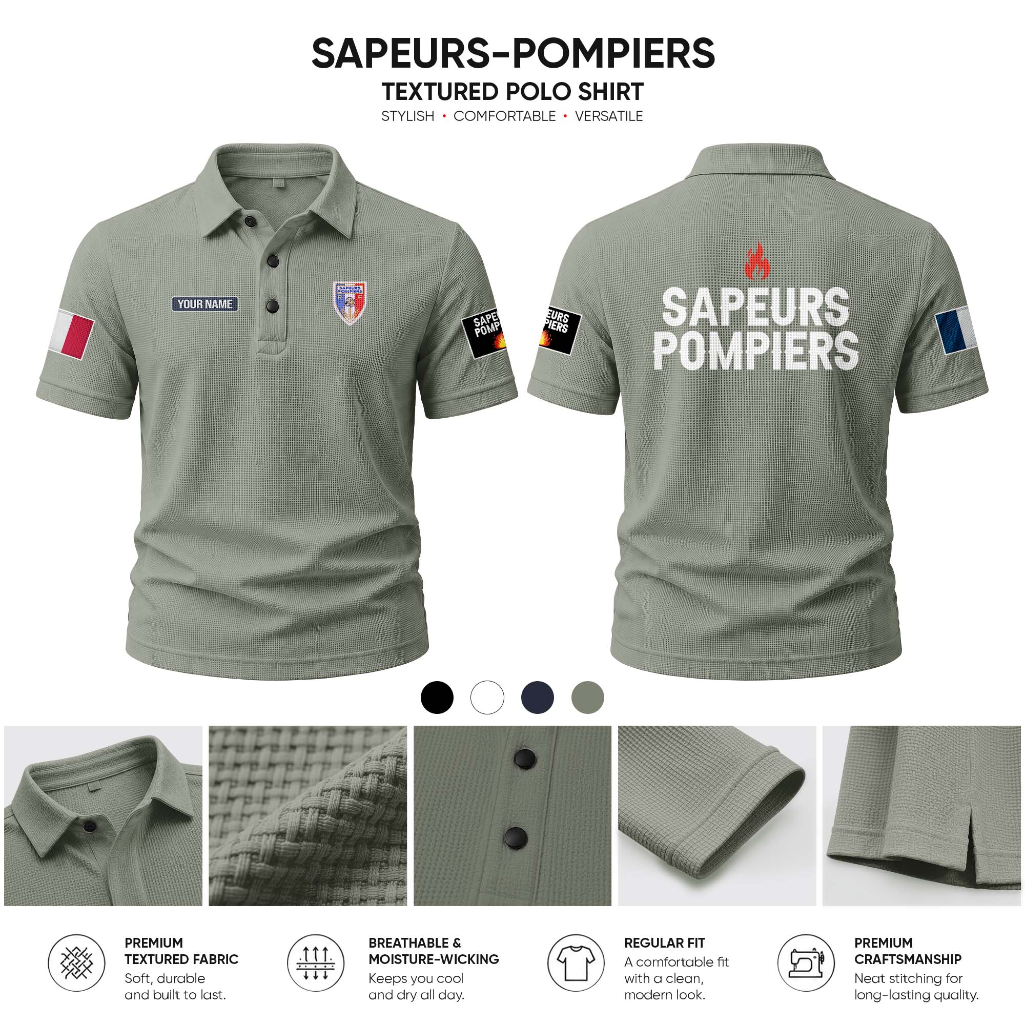 Sapeurs Pompiers customize Casual Short Sleeved Bone Flower Solid Color