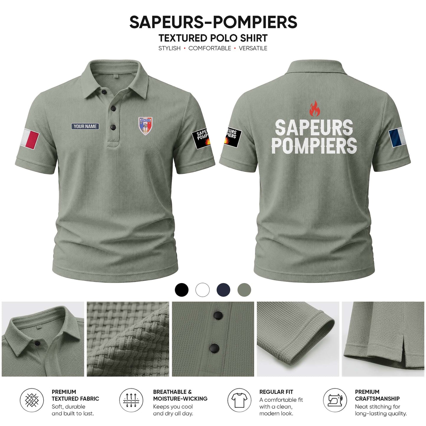 Sapeurs Pompiers customize Casual Short Sleeved Bone Flower Solid Color