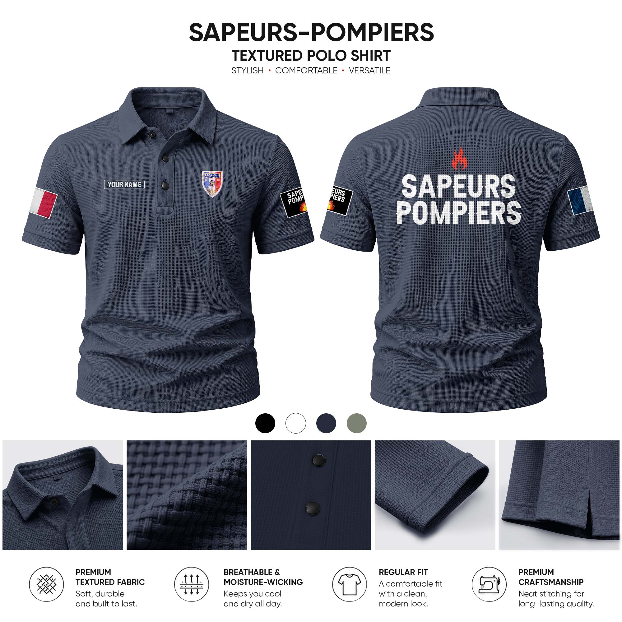Sapeurs Pompiers customize Casual Short Sleeved Bone Flower Solid Color