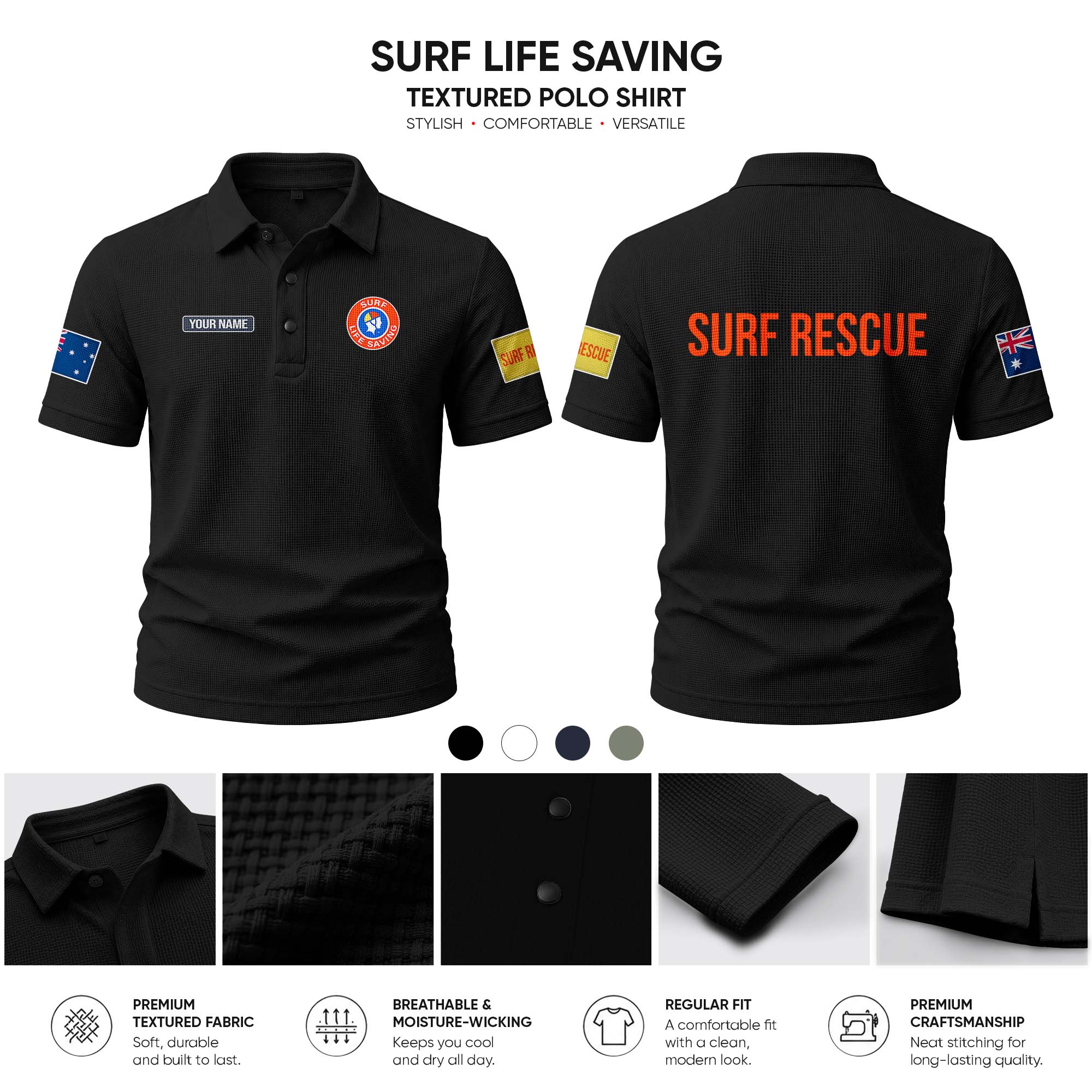 Surf Life Saving customize Casual Short Sleeved Bone Flower Solid Color