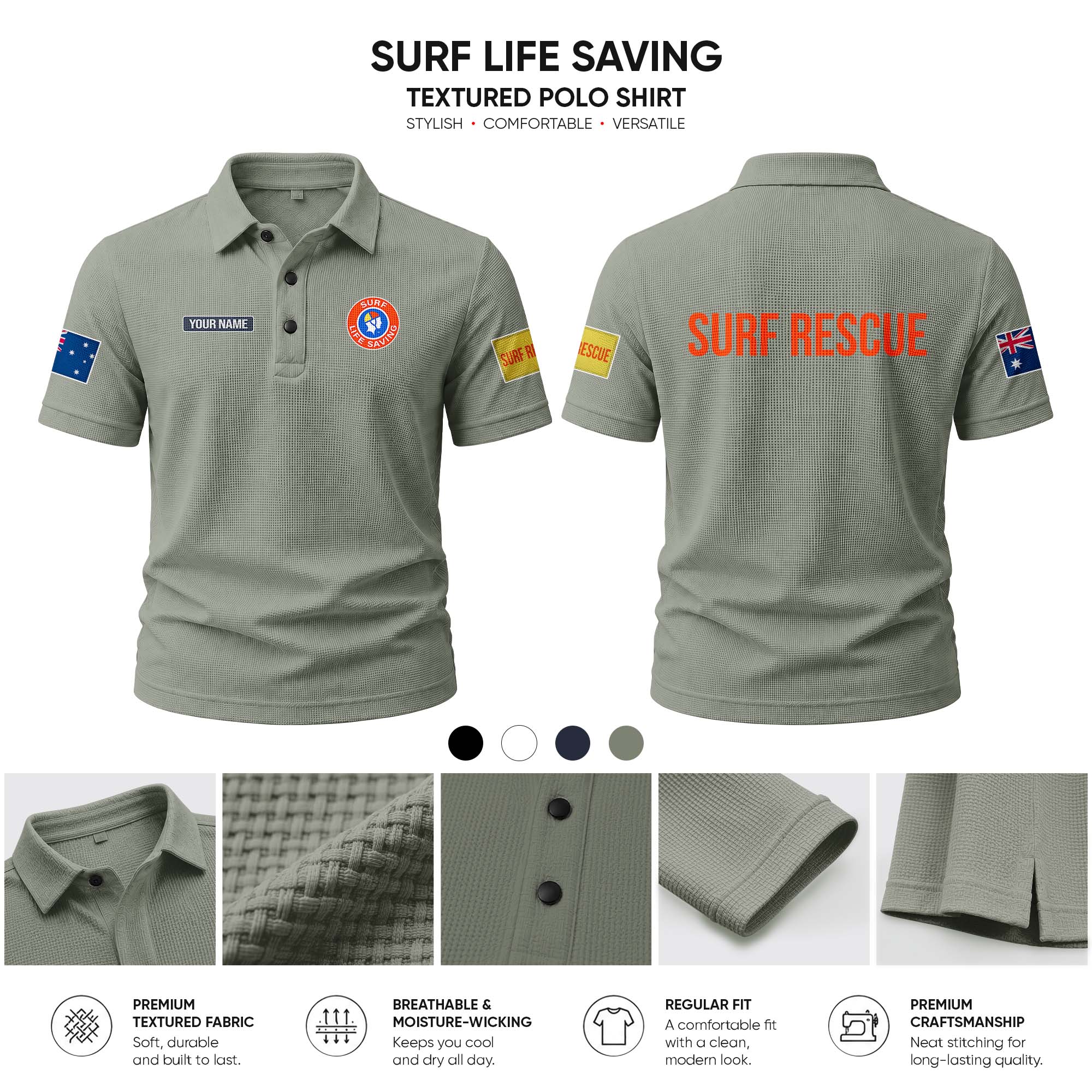 Surf Life Saving customize Casual Short Sleeved Bone Flower Solid Color