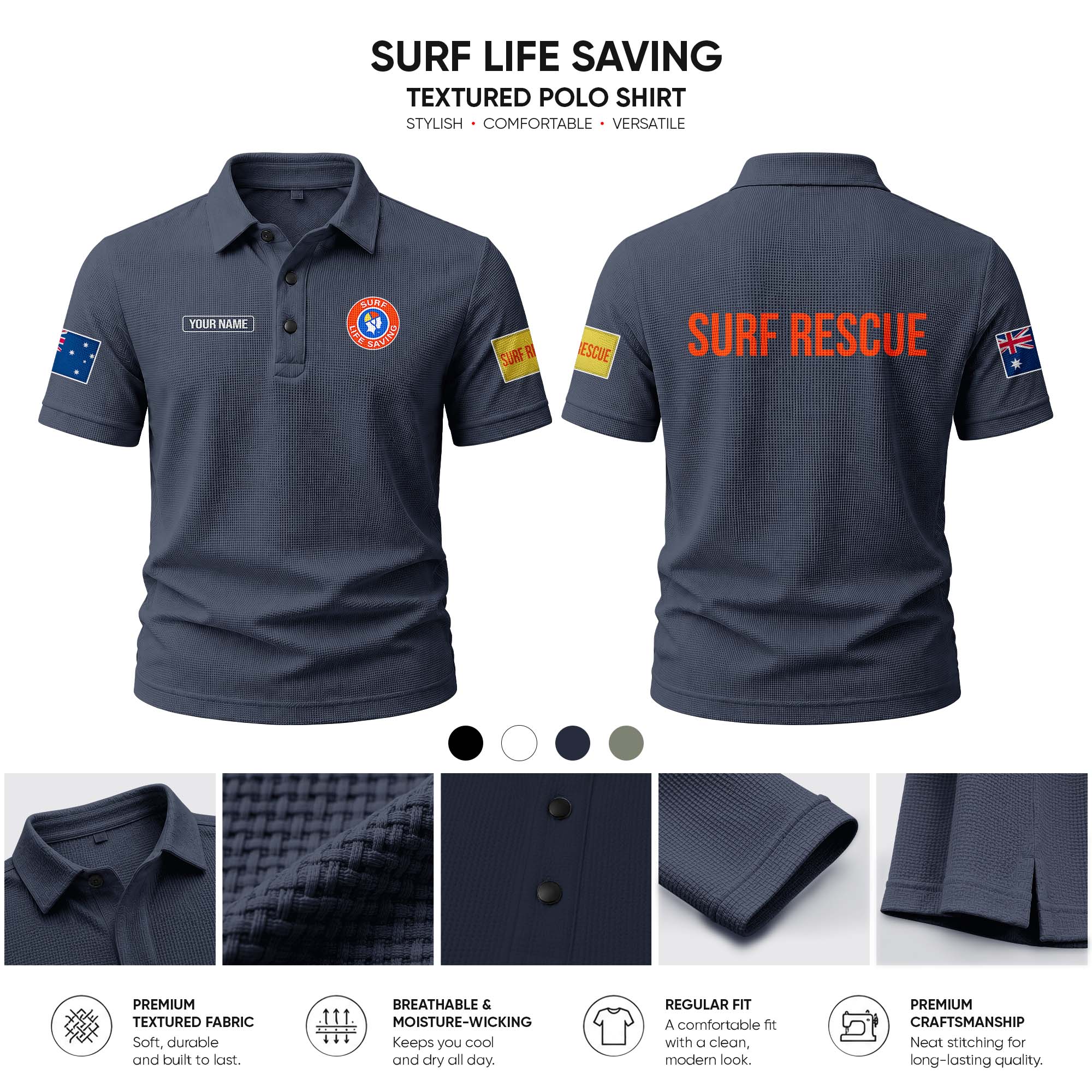 Surf Life Saving customize Casual Short Sleeved Bone Flower Solid Color
