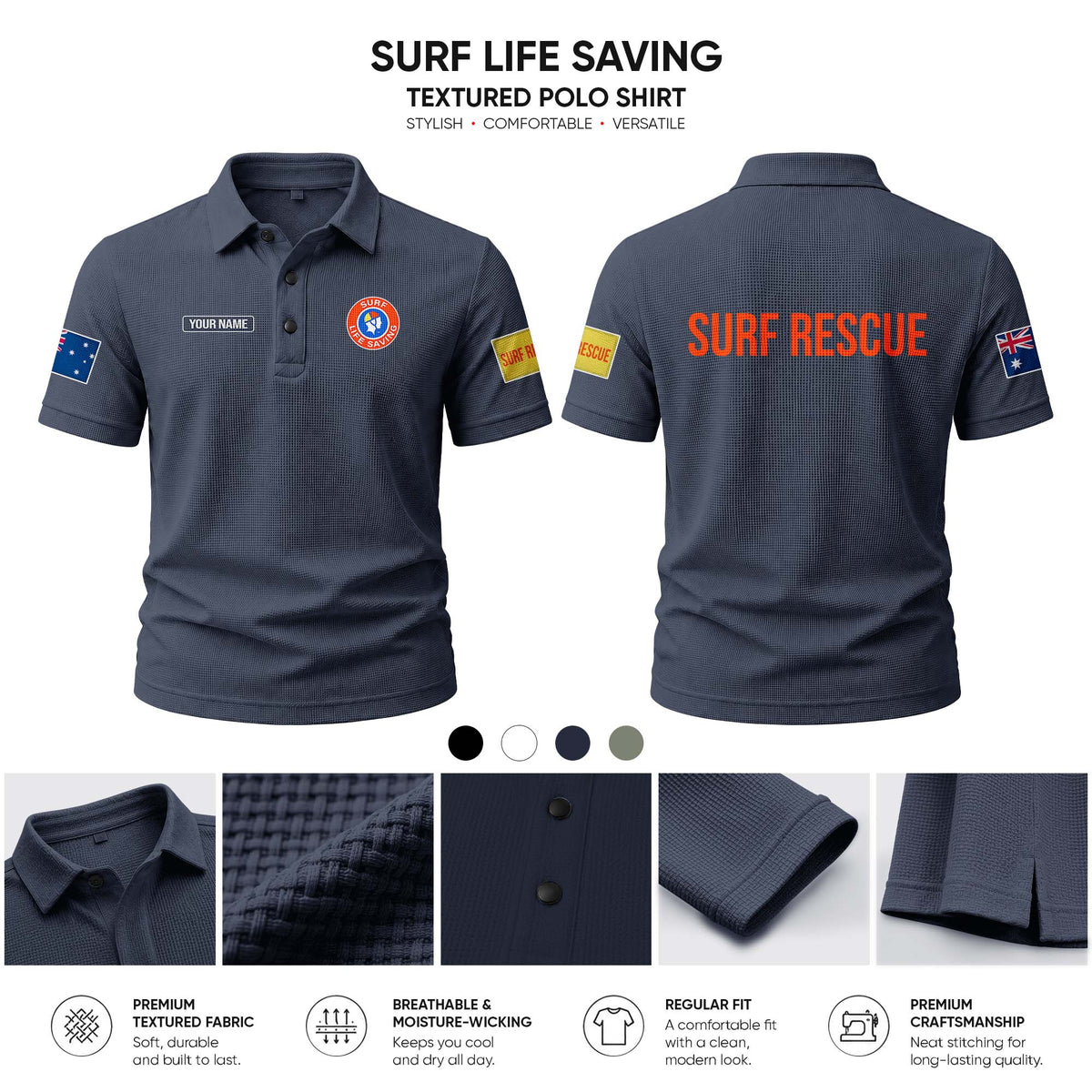 Surf Life Saving customize Casual Short Sleeved Bone Flower Solid Color