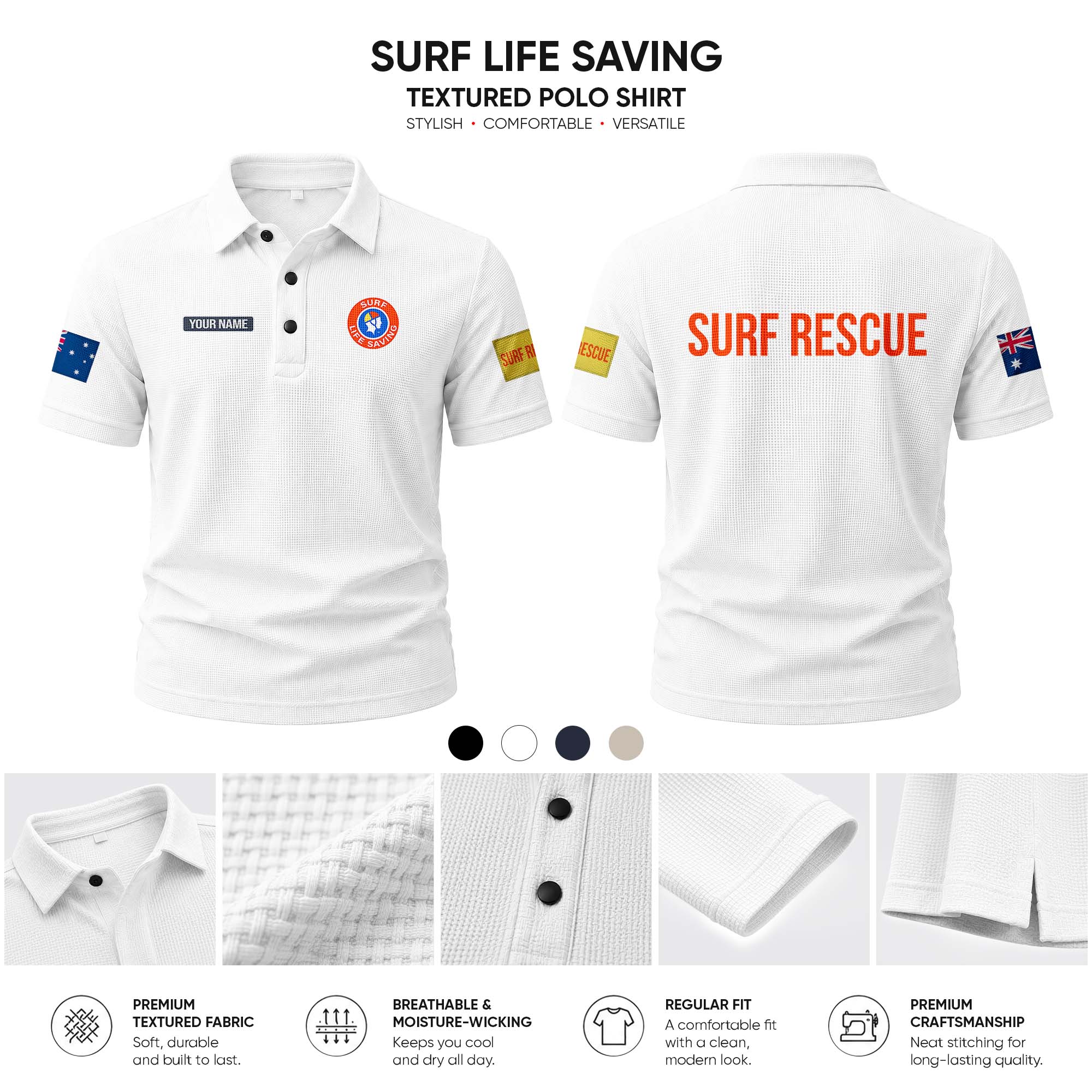 Surf Life Saving customize Casual Short Sleeved Bone Flower Solid Color